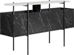 Comoda HANLEY, alb/negru cu efect de marmura, PAL melaminat/metal, 150