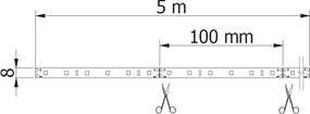 Bandă LED Flash GTV pentru mobilier, lumină rece, 60 LED m, 780 lm m, 12 W m, 24V, IP20, 5 m Alb rece, 12 W/m, 24 V, LED Flash, 780 lm/m, 8 mm