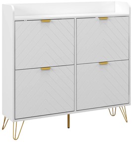 HOMCOM Dulap pentru încălțăminte 4 abtibilduri, cu raft reglabil, depozitare încălțăminte 106 x 24 x 102 cm, alb | Aosom Romania