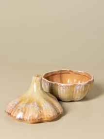 Recipient din ceramică artizanală natur cu capac, formă de usturoi, 10,5 × 10 cm, „Garlic"