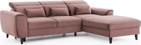 Colțar roz extensibil/cu spațiu de depozitare cu tapițerie din catifea (cu colț pe partea dreaptă/cu șezlong) Foble – ELTAP