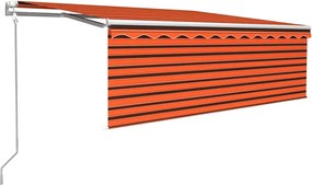 vidaXL Copertină retractabilă automat cu stor, portocaliu&maro, 4x3 m