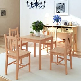 Set masa si scaune din lemn de pin, 5 piese Maro, 5