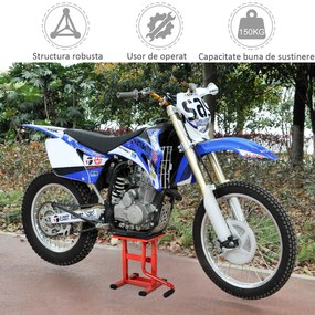 HOMCOM Suport pentru Motociclete din Oțel, Capacitate max 150 kg, cu Suprafață de Cauciuc și Manivelă, 27.5x51-69x34 cm, Roșu | Aosom Romania