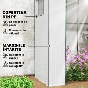 Outsunny Seră de Grădină cu Acoperiș Înclinat, 2 Ferestre și Ușă Rulabilă, Seră pentru Cultivare cu Structură din Oțel, Acoperire Anti-UV din PE, pentru Grădină, Legume, Flori, 196x77x197 cm, Alb | Aosom Romania