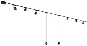 Sistem de iluminat pe șine cu 6 spoturi și 2 pendule negre monofazate - Magnetic Eggy