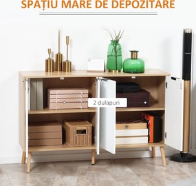 HOMCOM Comodă Bucătărie, Mobilier de Bucătărie cu Rafturi Reglabile și Picioare din Lemn de Pin, Bufet Modern pentru Living, Living, Sala de Mese, 120x35x77,4cm, Natural și Alb | Aosom Romania