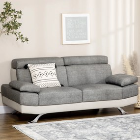HOMCOM Canapea din piele artificiala cu 2 locuri cu tetiera reglabila pe 5 niveluri, canapea moderna pentru salon si sufragerie, 189x96,5x84cm, gri