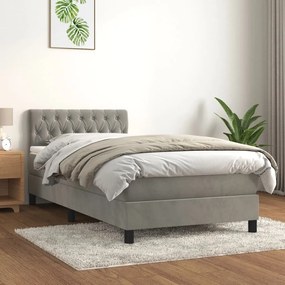 3141467 vidaXL Pat box spring cu saltea, gri deschis, 100x200 cm, catifea