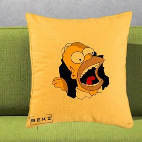 Perna Personalizata Homer Simpson Surpriza, 40x40 cm, Galben, Husa Detasabila, Perna Inclusa, BEKZ®