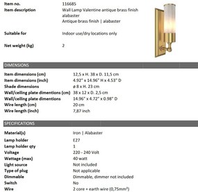 Aplica de perete design LUX Valentine alama antic/ alabastru