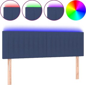 vidaXL Tăblie de pat cu LED, albastru, 144x5x78/88 cm, textil