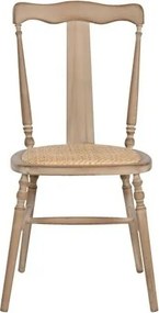 Scaun dining din lemn de cedru, natur, spătar cu bară centrală, șezut din ratan împletit și picioare sculptate, finisaj natural, 94 x 50 x 40 cm,