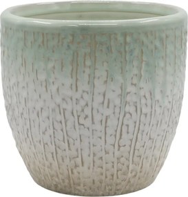 Ghiveci verde din portelan, cu model, H15/D16 cm , Fayence