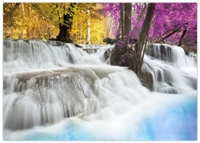 Tablou pe sticlă cu Erawan cascadă în pădure (70x50 cm)