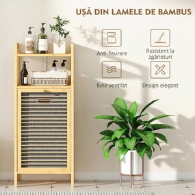HOMCOM Dulap de baie din bambus cu coș de rufe detașabil de 37 l, natural | Aosom Romania