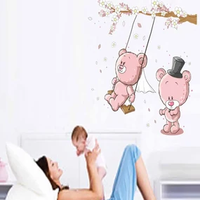 Sticker perete Pink bear swing