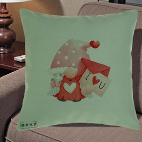 Cadou Romantic - Perna Personalizata I Love You Gnome Valentine cu Scrisoare, 40x40 cm, Verde, Husa Detasabila, Perna Inclusa, BEKZ®