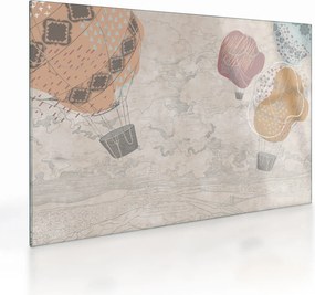 Tablou pe sticlă - Baloane deasupra orașului, nuanțe reci (70x50 cm)