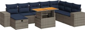 vidaXL Set canapele grădină cu perne 9 piese gri poliratan/lemn acacia
