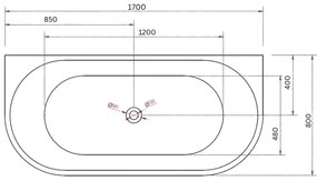 Cada baie freestanding, lipita de perete, 170 x 80 cm, Foglia Mara 1700x800 mm