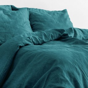 Goldea lenjerie de pat exclusivă din in - albastru petrol 140 x 200 și 50 x 70 cm