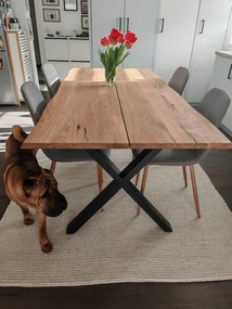 Masa Dining din Lemn Masiv de Stejar cu Picioare Metalice, 8-12 Persoane - BERGO