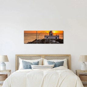 Tablou cu far în apus de soare (cu ceas) (90x30 cm)