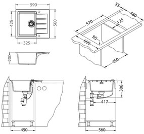 ALVEUS SETA23230 - Chiuvetă de bucătărie CADIT + baterie pentru chiuvetă MINTAS, 34 cm, granit/negru