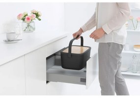 Cutie de paine Brabantia Nic 1003255, 39.5 cm, Capac din bambus, Maner de transport, Gri