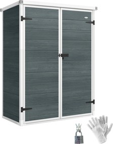 Outsunny Depozit pentru unelte 0,8m², șopron pentru unelte cu rafturi pliante, 134 x 68,5 x 170 cm, din plastic cu uși duble închise cu lacăt, placă pentru podea | Aosom Romania