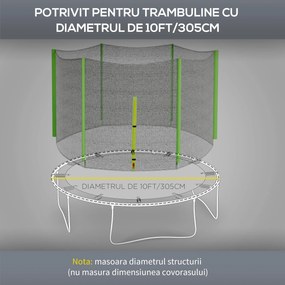 SPORTNOW Plasă Protecție Trambulină Rotundă 305cm cu 6 Stâlpi Drepti Rezistentă Negru/Verde | Aosom Romania