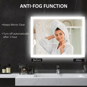 Kleankin Oglinda LED, Oglinda de Machiaj de Perete cu 3 Lumini, 800x600mm, Tactilă, Anti-Ceță, Montare Orizontală/Verticală | Aosom Romania