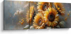 Tablou - Pictură cu floarea-soarelui (cu ceas) (90x30 cm)