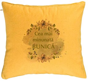 Perna Decorativa pentru Bunica 3, 40x40 cm, Galben, Husa Detasabila, Burduf