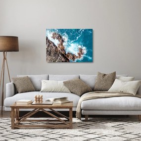 Tablou pe sticlă cu stânci și mare (70x50 cm)