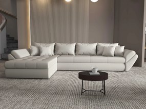 Colțar extensibil dumonde cu ladă de depozitare si sezut confortabil din spuma high-density, Loana XL Enjoy Beige 335x185 cm