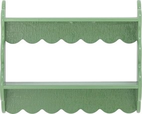 Raft vintage din lemn masiv verde, cu bordură decorativă, „Salla", 49,5 x 15 x 40,5 cm