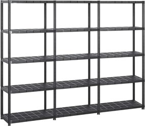 vidaXL Raft de depozitare cu 5 polițe, negru, 213x38x170 cm, plastic