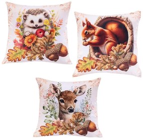 Set de 3 fețe pernuțe ANIMALE DE PĂDURE 45 x 45 cm
