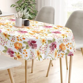 Goldea față de masă teflonată - flori de hibiscus - ovală 140 x 240 cm