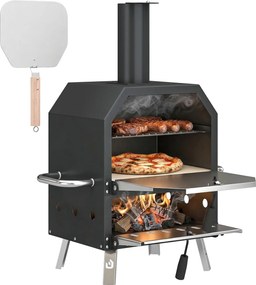 Outsunny Cuptor pizza exterior pe lemne Cuptor pizza din oțel inoxidabil 2 niveluri cu piatră pentru pizza grosime 1 cm picioare pliabile | Aosom Romania