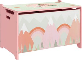 Cufăr de jucării pentru copii ZONEKIZ, ladă din lemn MDF cu capac și balama de siguranță, 60x37x39cm, de culoare roz | Aosom Romania