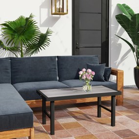 Outsunny Masă joasă de grădină dreptunghiulară masă de grădină cu blat SPC cu efect lemn din metal, 100 x 52 x 46 cm, negru | Aosom Romania