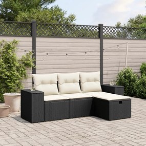 vidaXL Set mobilier de grădină cu perne, 4 piese, negru, poliratan
