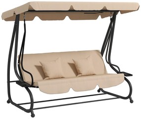 Outsunny Balansoar cu 3 Locuri Convertibil în Pat cu Acoperiș Reglabil și 2 Suporturi pentru Pahare, 200x120×164cm, Maro Deschis | Aosom Romania