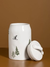 Borcan din ceramică albă cu motive de iarnă pictate manual, 22,5 × 12 cm, „Slalom"