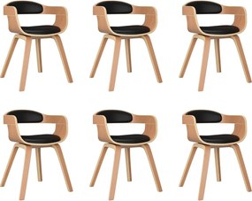 vidaXL Scaune de sufragerie 6 buc., negru, lemn curbat/piele ecologică