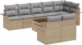 vidaXL Set de canapele pentru grădină cu pernă 9 pcs Bej Rattan poli