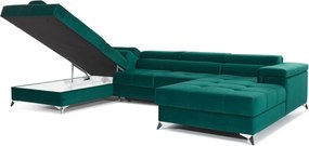 Coltar extensibil stanga 5 locuri ELTAP, Edr-99, Eduardo, 337x205x88 cm, lemn/poliester, verde inchis